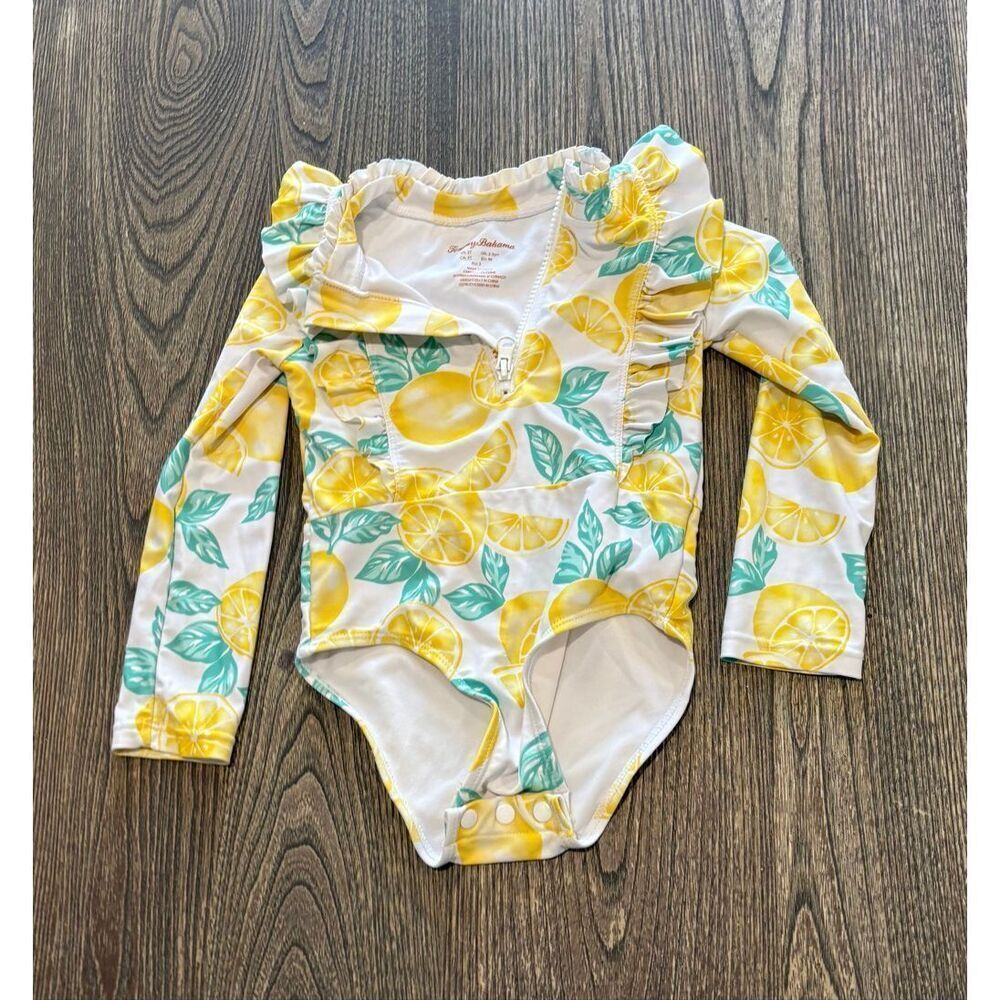 Tommy Bahama Baby Girl Ruffle Onesie Lemon Print Long Sleeve Multicolor Size 3T